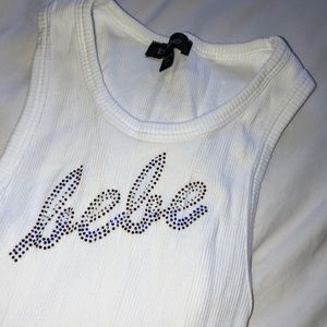 red white and blue rhinestoned bebe tank top
